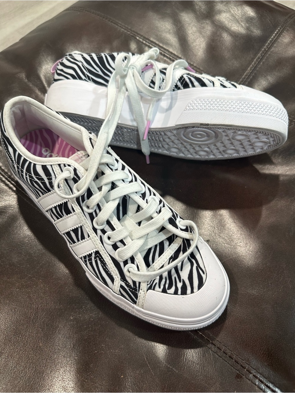 Women's Zebra-Print Platform Lace-Up Adidas Sneakers - White